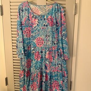 Lilly Pulitzer Blue Pink Floral Geanna Swing Dress
